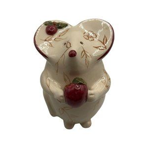 BLUE SKY Ceramic Mouse Parmesan Cheese Shaker Flowers holding an Apple